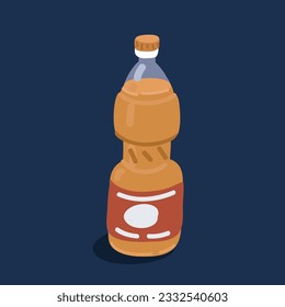 Cartoon vector illustration of Olive oil glass bottles with olive oil over dark
