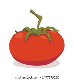 Cartoon vector illustration of one red tomato isolated on white background. Good for vegetarian and healthy life concept. Great for ingredient label or recipe.