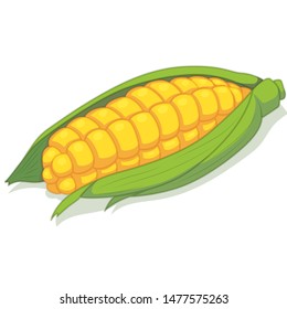Ilustración vectorial de dibujos animados de un maíz dulce aislado sobre fondo blanco. Bueno para el concepto de vida vegetariana y saludable. Ideal para la etiqueta de ingredientes o receta.