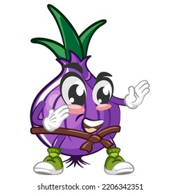 cartoon vector illustration of onion character practicing karate