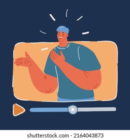 Cartoon vector illustration of online or conference, online training, online conference application interface concept over dark background.