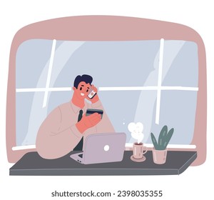 Cartoon vector illustration of Online delivery service concept, online order tracking. Delivery home and office. City logistics. Warehouse, truck, forklift, courier, delivery man, on mobile.