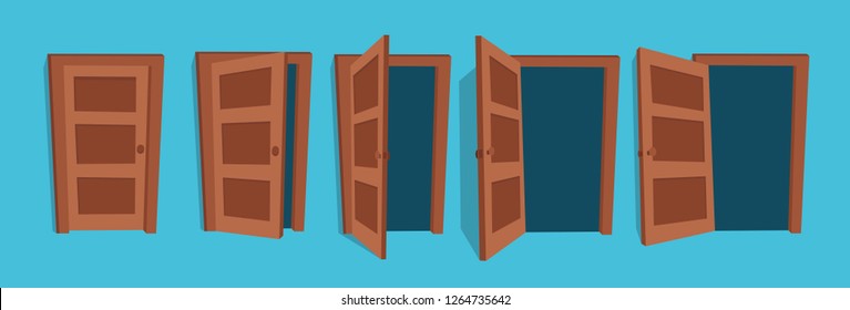 Cartoon vector illustration of the open and closed doors.