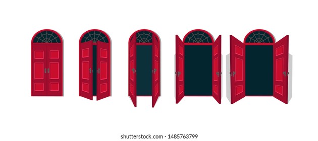 Cartoon vector illustration of the open and closed doors.