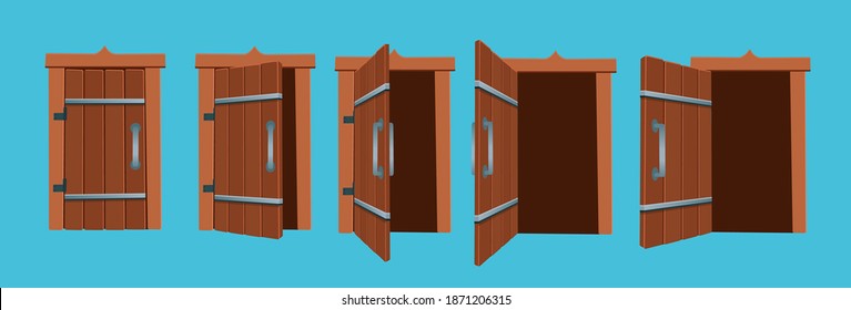 Cartoon vector illustration of the open and closed russian doors.
