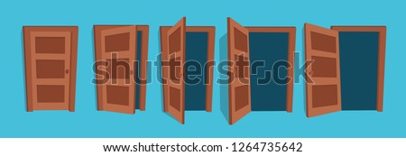 Cartoon vector illustration of the open and closed doors.