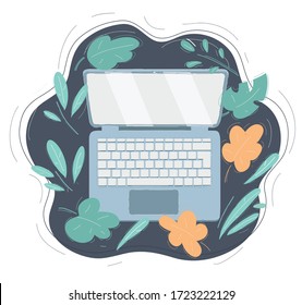 Cartoon vector illustration of Open Modern Laptop, Top View