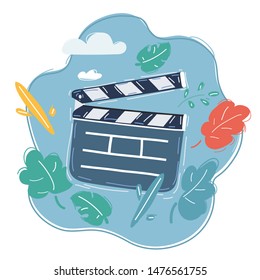 Cartoon vector illustration of Open movie clapper board template icon.