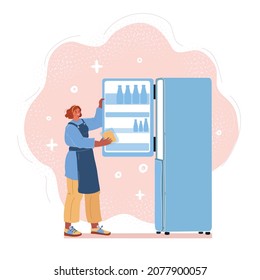 Cartoon vector illustration of open open refrigerator