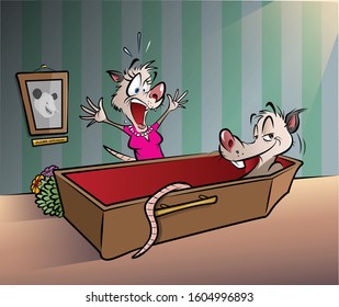 cartoon vector illustration of opossum pranks