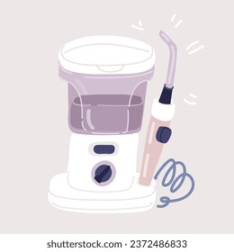 Cartoon vector illustration of Oral Irrigator concept, Portable Dental Water Flosser or jet Tooth Pick Dentistry symbol,Health Care sign, Dental instrument stock illustration