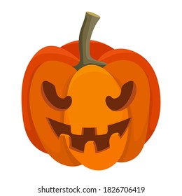 vector de caricatura Ilustración con calabaza naranja con sonrisa Aislada sobre fondo blanco. calabaza con cara tallada, diseño otoñal, elemento de diseño gráfico, símbolo principal de la fiesta de Halloween Feliz