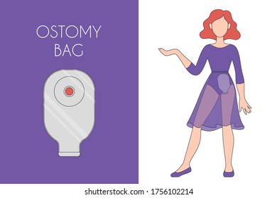cartoon vector illustration of a ostomy bag. A patient with a colostomy bag 