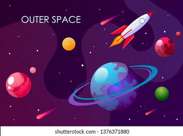 Cartoon vector illustration with outer space. Vector background galaxy