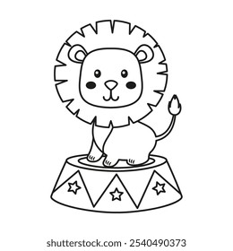 cartoon vector illustration of outline circus lion isolated on white