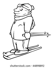 cartoon vector illustration outline male skier