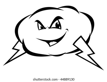 cartoon vector illustration outline storm cloud lightning bolt