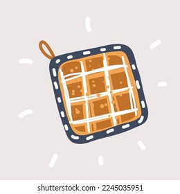 Cartoon vector illustration of oven mitt hang on. Kitchen utensils concept. Sign of heat protective home textiles. Oven potholders.