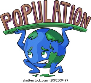 Cartoon vector illustration of an overly populated Earth