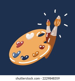 Cartoon vector illustration of paint palette and brush over dark background