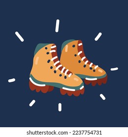 Dibujo vectorial de caricatura del Par de botas de excursión sobre el oscuro fondo