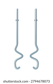 Cartoon vector illustration of a pair of steel spiral dough hooks for an electric kitchen mixer. Isolated baking tools.