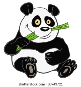 cartoon vector illustration of a panda bear eating bamboo