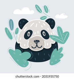 Cartoon vector illustration of panda on cute panda face in bush