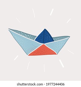 Cartoon vector illustration of paper boat on white background.
