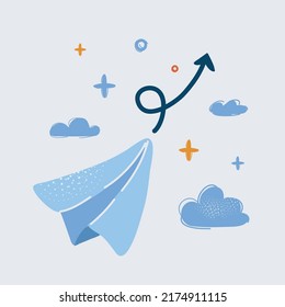 Cartoon vector illustration of Paperplane in sky