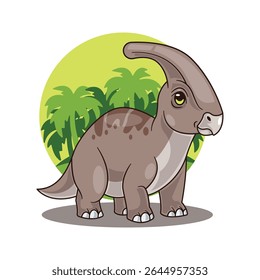 Cartoon Vector Illustration of Parasaurolophus Dinosaur