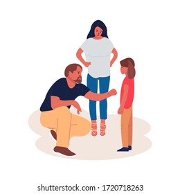 cartoon vector illustration of parents advising their daughter.family illustration cartoons.flat design.vector illustration