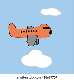 Cartoon vector illustration of a passenger airplane flying