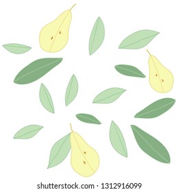 Cartoon vector illustration of pears and leaves. Fashion pattern