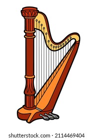 Cartoon vector illustration, Pedal harp. Colorful musical instrument