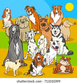 Cartoon Vector Illustration of Pedigree Dogs Animal Characters Group