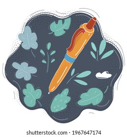 Cartoon vector illustration of pen isolated on the dark background