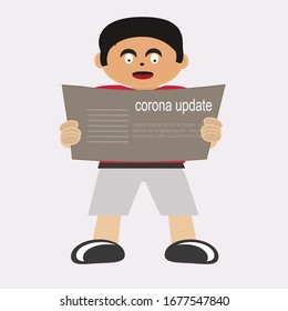 Cartoon vector illustration of people again reading the newspaper about the corona virus update.