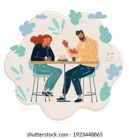 Cartoon vector illustration of people comforting upset friend in college cafe