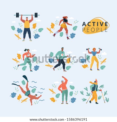 Cartoon vector illustration of People exercising for health and fitness. Sport and active concept.