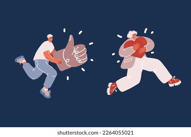 Cartoon vector illustration of people with like thumb up