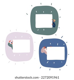 Cartoon vector illustration of People with placards. Protest. People crowd holding blank banners, manifesting activists demonstrating empty signs. Placard protester