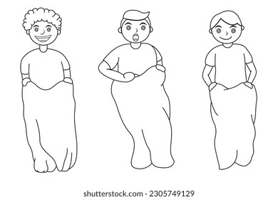 Cartoon vector illustration of people playing sack race. Suitable for coloring books