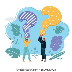 Cartoon vector illustration of people with question mark. Man and woman