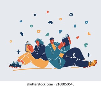 Cartoon vector illustration of people reading a books