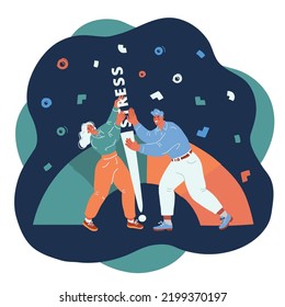 Cartoon vector illustration of people try to low stress. Man and woman over dark backround
