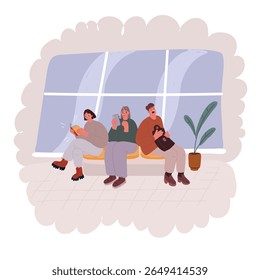 Ilustração vetorial de desenhos animados de pessoas na sala de espera