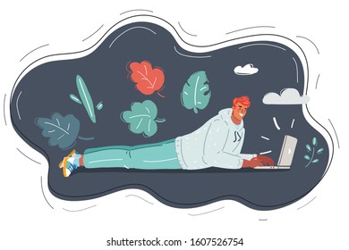 Cartoon vector illustration of people working on the laptop