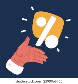 Cartoon vector illustration of percentage hand over dark background