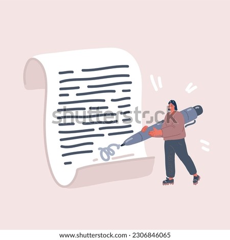 Cartoon vector illustration of Cartoon person arm confirm official paper page writing signature isolated. Verification of agreement sheet